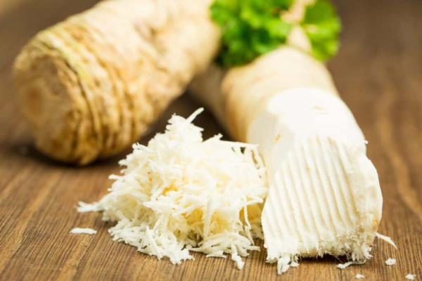 Horseradish can be grated and used in sauces